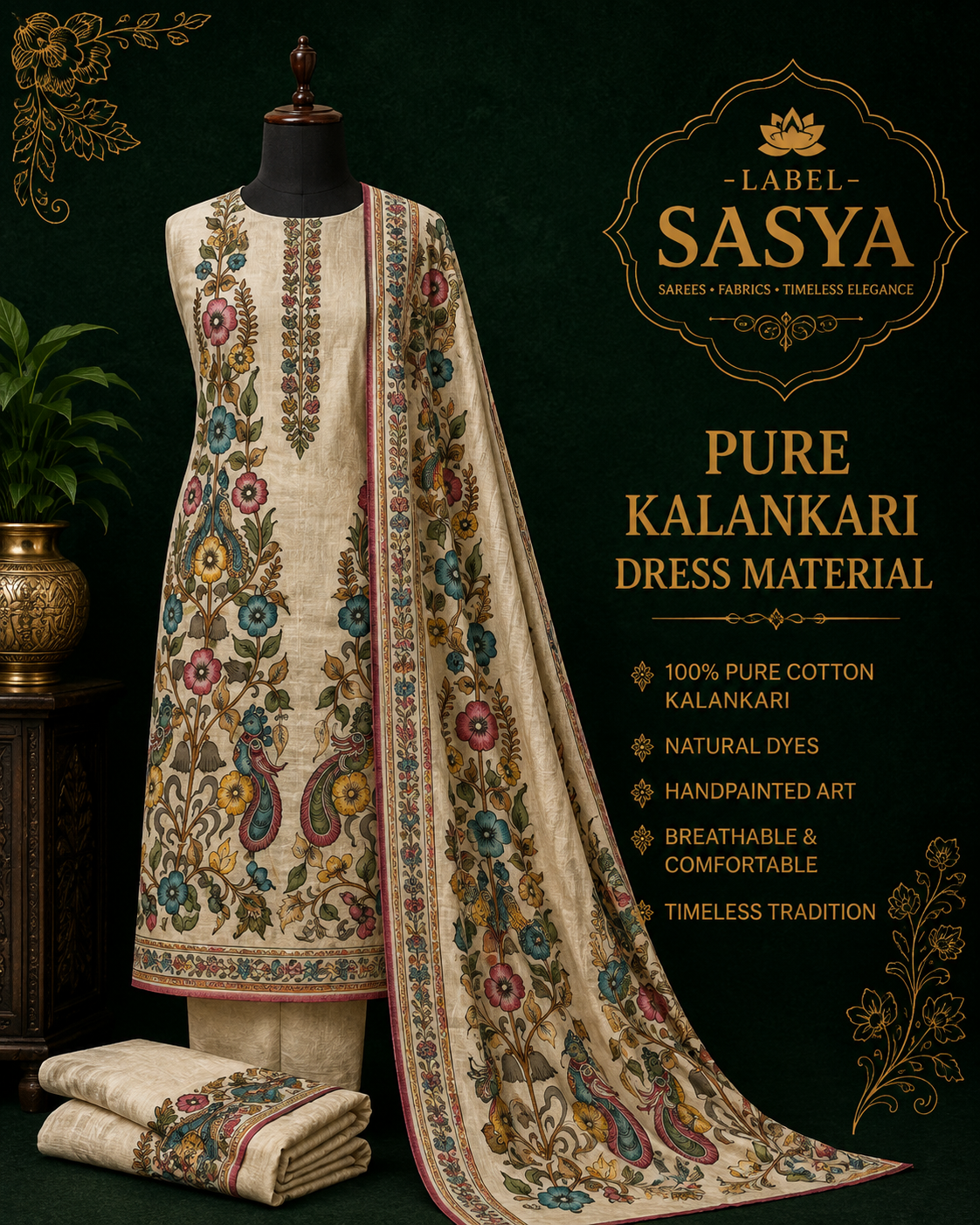 PREMIUM DRESS MATERIAL CREAM COLOUR 9 1/2 METERS