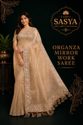 PREMIUM MIRROR WORK SAREE CREAM COLOUR