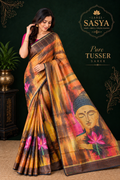 PREMIUM TUSSER CHECKS SAREE YELLOW AND BLACK