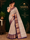 PREMIUM  PURE KANCHI COTTON SAREE BIG BORDER LIGHT SANDAL COLOUR