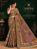 PREMIUM PURE KALANKARI SAREE MUSTED YELLOW