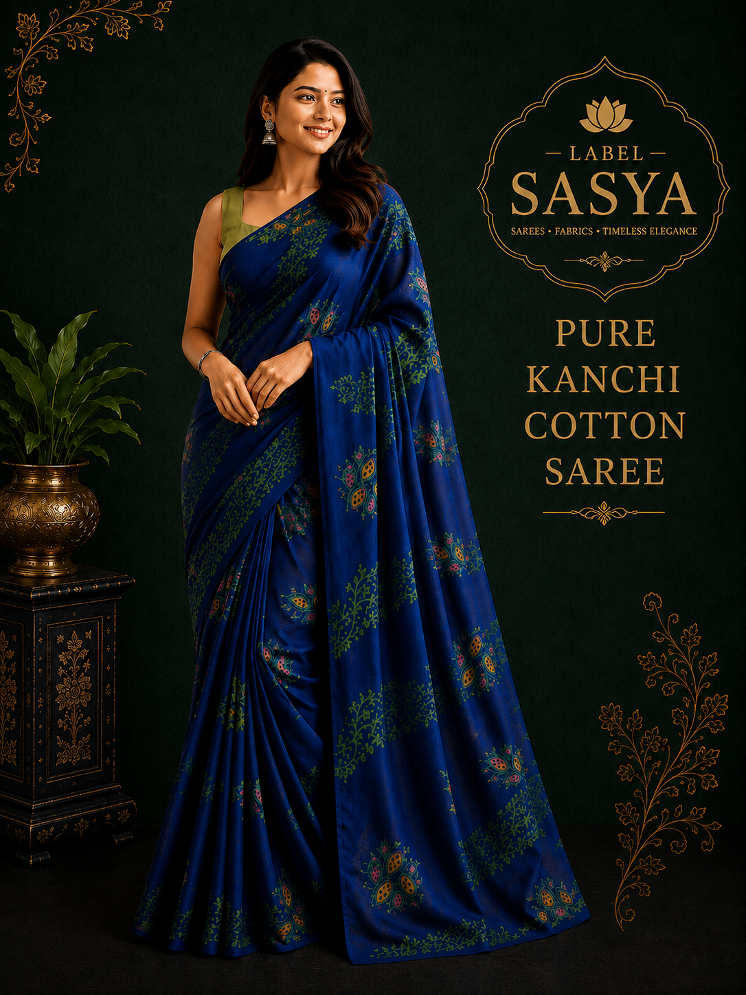 PREMIUM PURE COTTON  BLUE SAREE