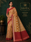 PREMIUM COTTON SILK SAREE YELLOW AND ORANGE