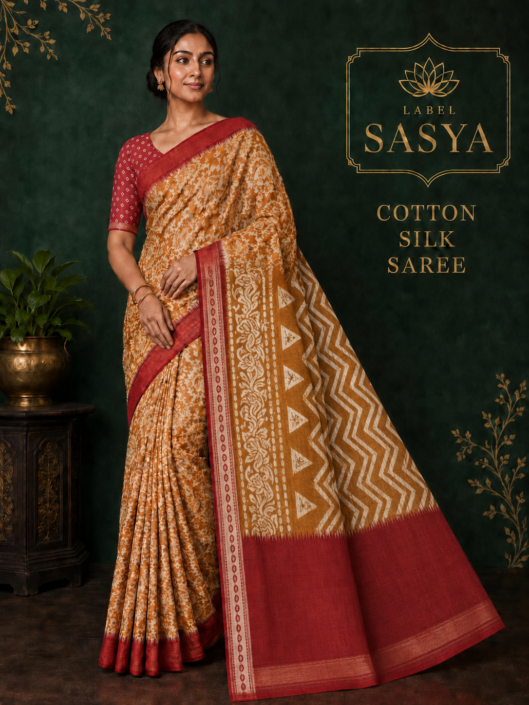 PREMIUM COTTON SILK SAREE YELLOW AND ORANGE