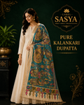 PREMIUM PURE KALANKARI BLUE AND OFF WHITE BORDER DUPATTA