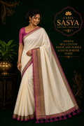 PREMIUM MUL COTTON WHITE AND PURPLE KANCHI BORDER SAREE