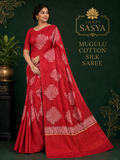 Premium COTTON MUGULU SAREE RED