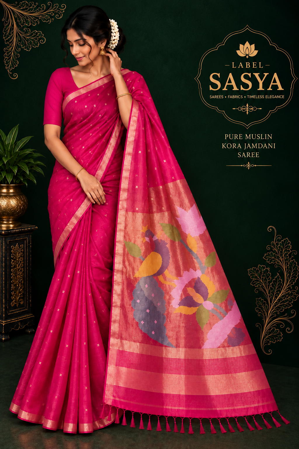 PURE MUSLIN KORA JAMDANI HANDWOVEN SAREE