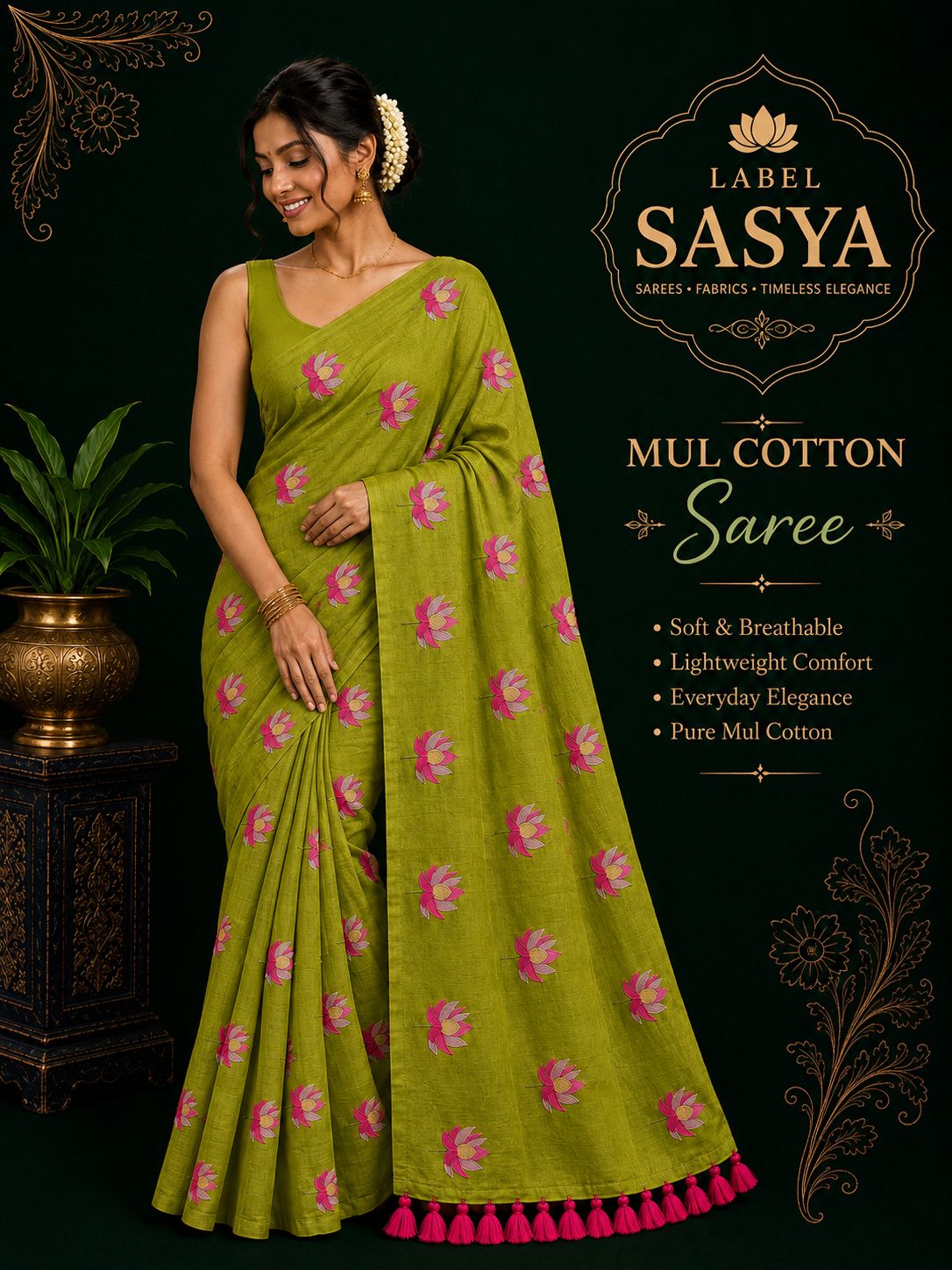 PURE MUL COTTON EMBROIDERED SAREE