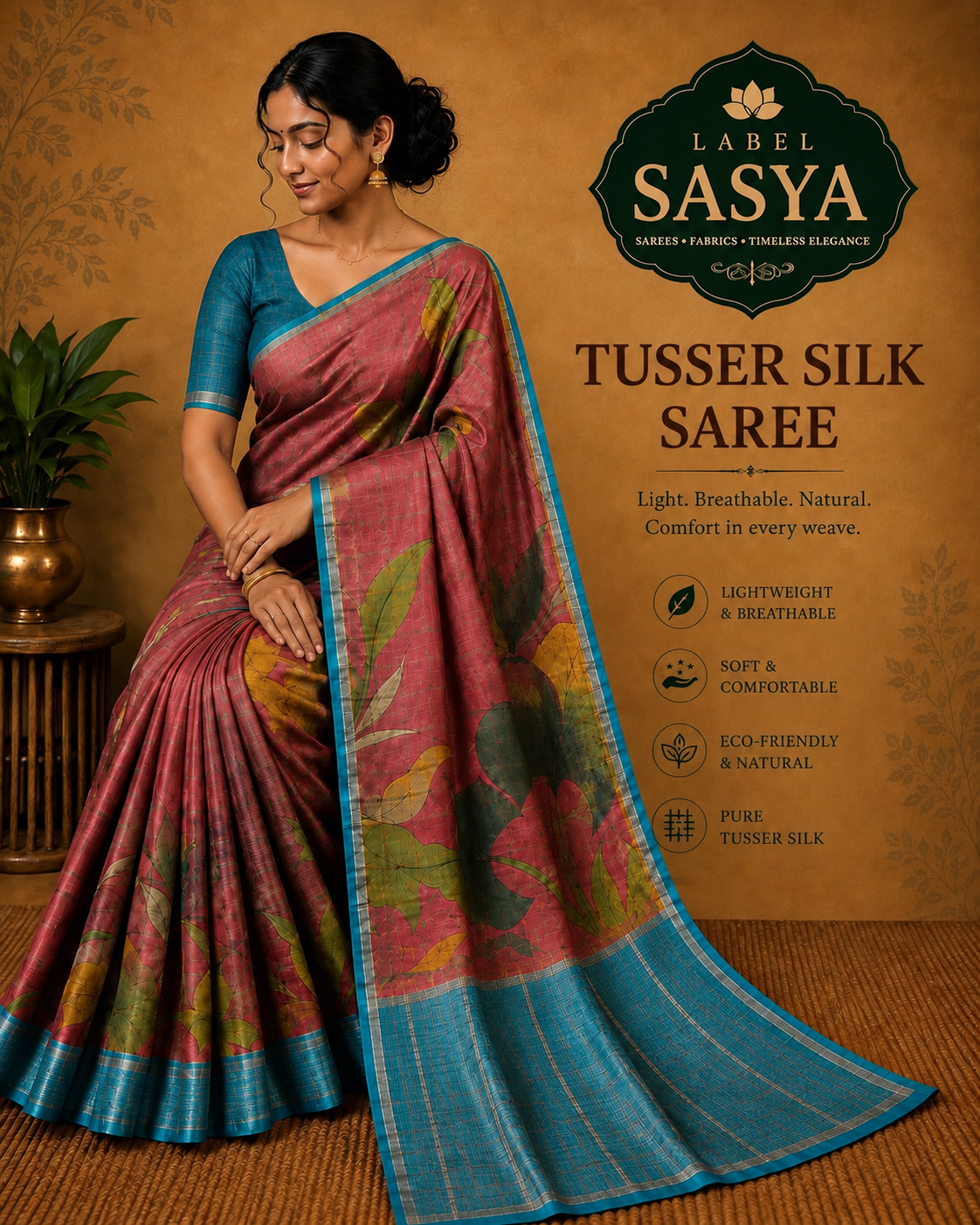 PREMIUM PURE CHECKS PINK AND BLUE SAREE