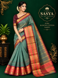 PREMIUM PURE KANCHI COTTON SAREE BIG BORDER GREEN