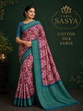 PREMIUM COTTON SILK SAREE MEGENTA AND BLUE BORDER