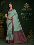 PREMIUM PATTU CONTRAST TEAL AND PURPLE BORDER