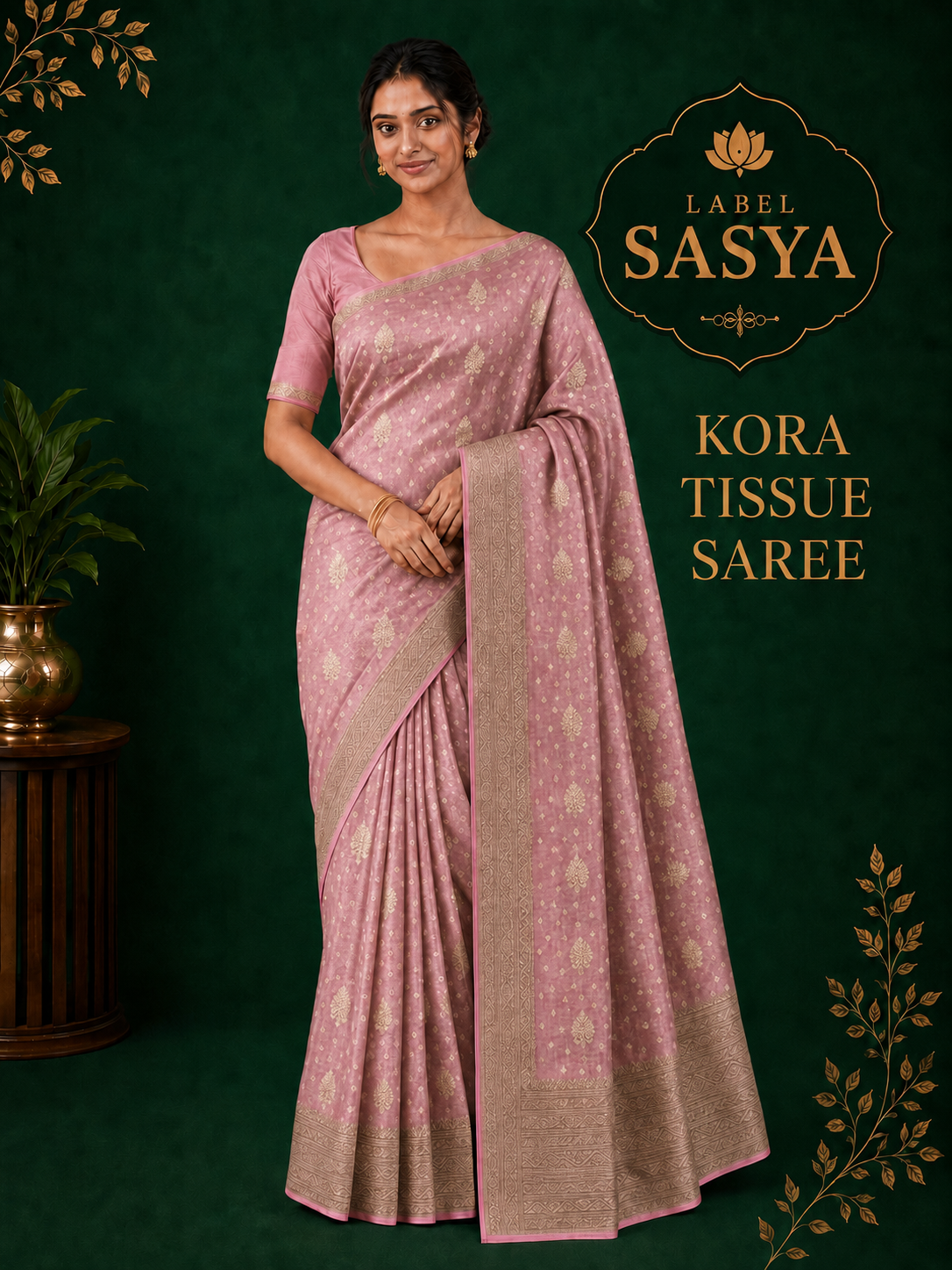 PREMIUM KORA TISSUE SAREE BABY PINK
