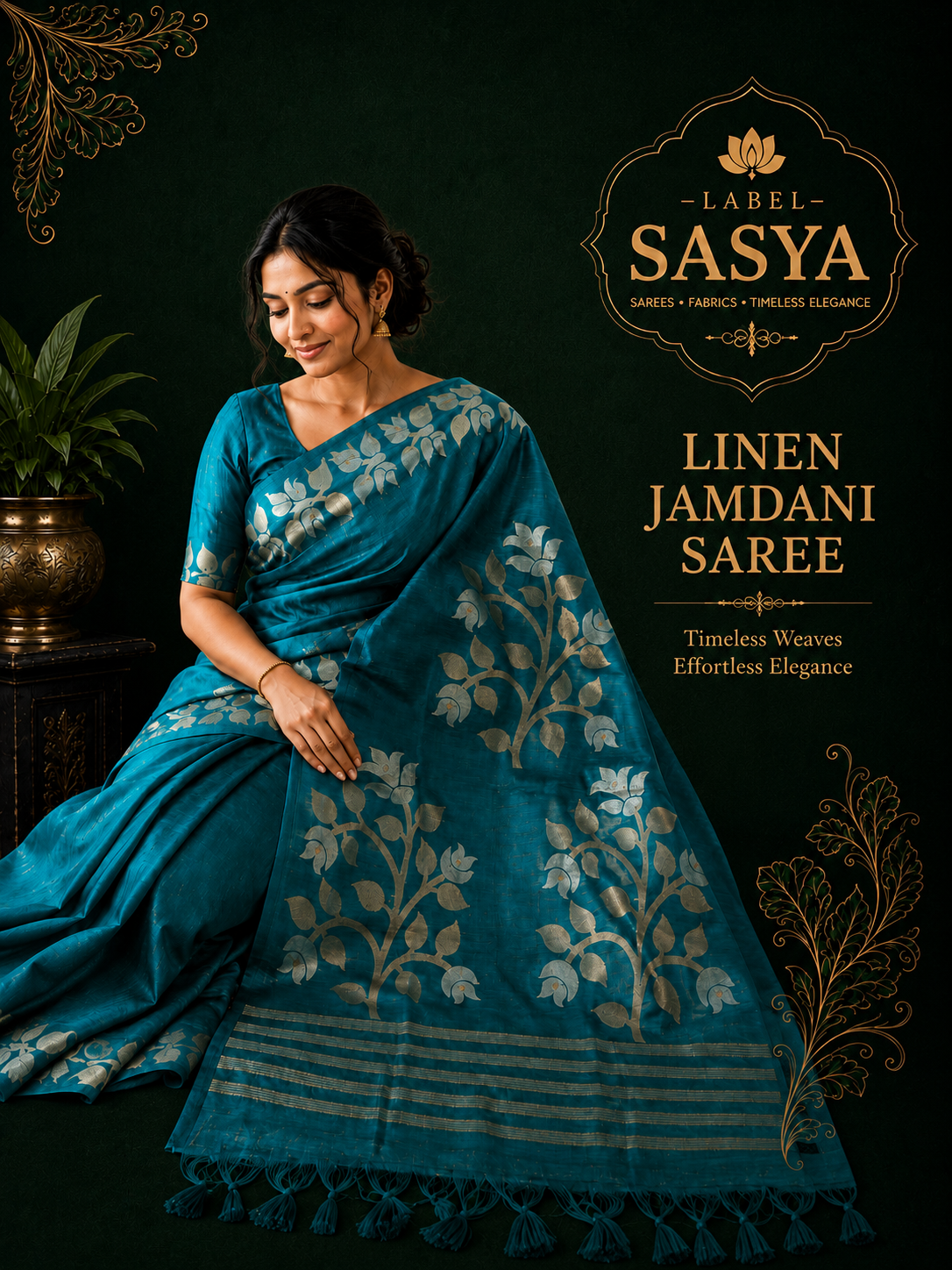 TRADITIONAL LENIN JAMDANI HANDWOVEN SAREE