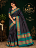 PREMIUM KANCHI CHECKS GAP BORDER SAREE DARK BLUE