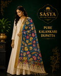 PREMIUM PURE  KALANKARI BULE AND PESARA GREEN BORDER DUPATTA