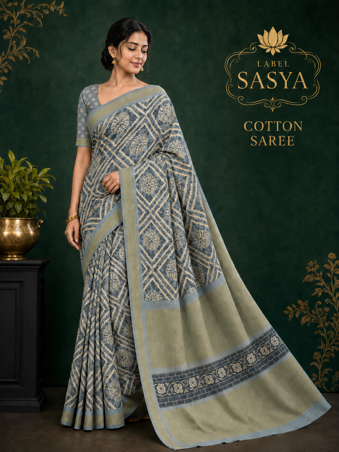 PREMIUM COTTON SAREE DARK BLUE