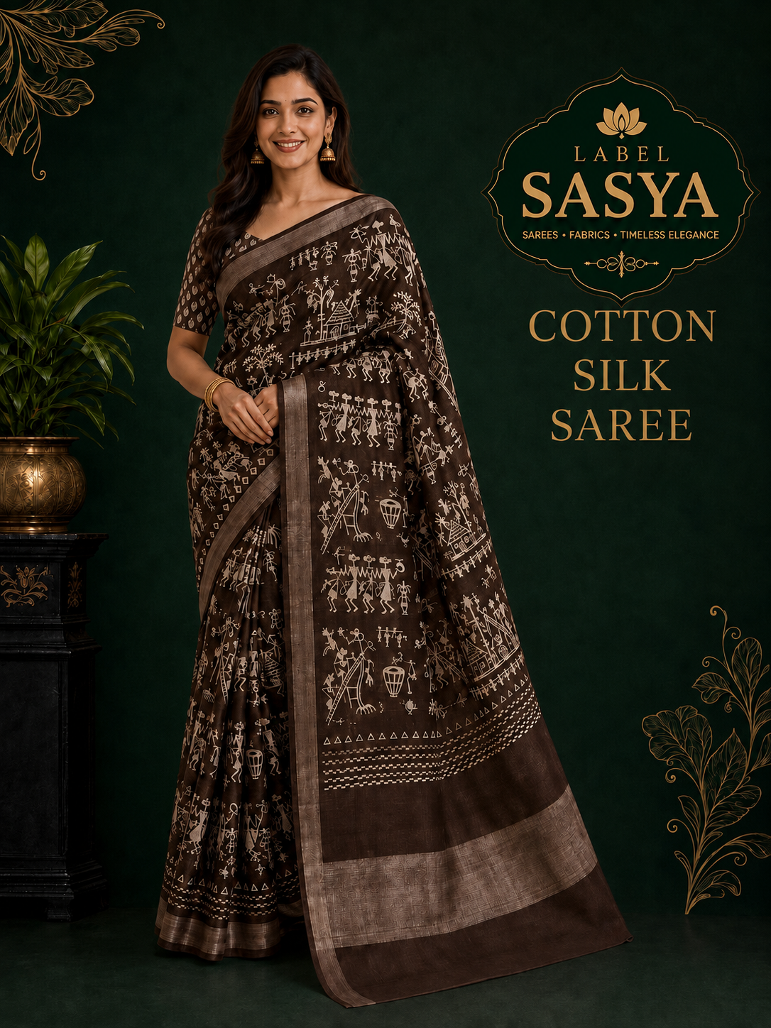 PREMIUM COTTON SILK SAREE BROWN COLOUR