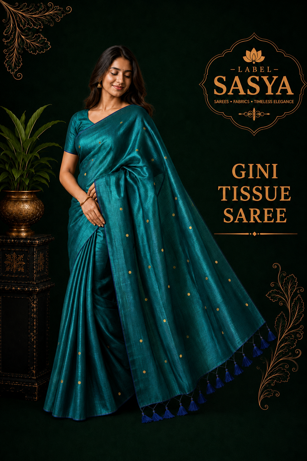 PREMIUM GINI TISSUE PEACOCK BLUE SAREE