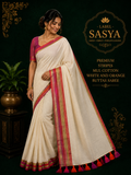PREMIUM STRIPES MUL COTTON WHITE AND ORANGE BUTTAS SAREE