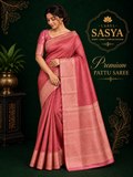 PREMIUM PATTU CONTRAST RED AND PEACH BORDER SAREE