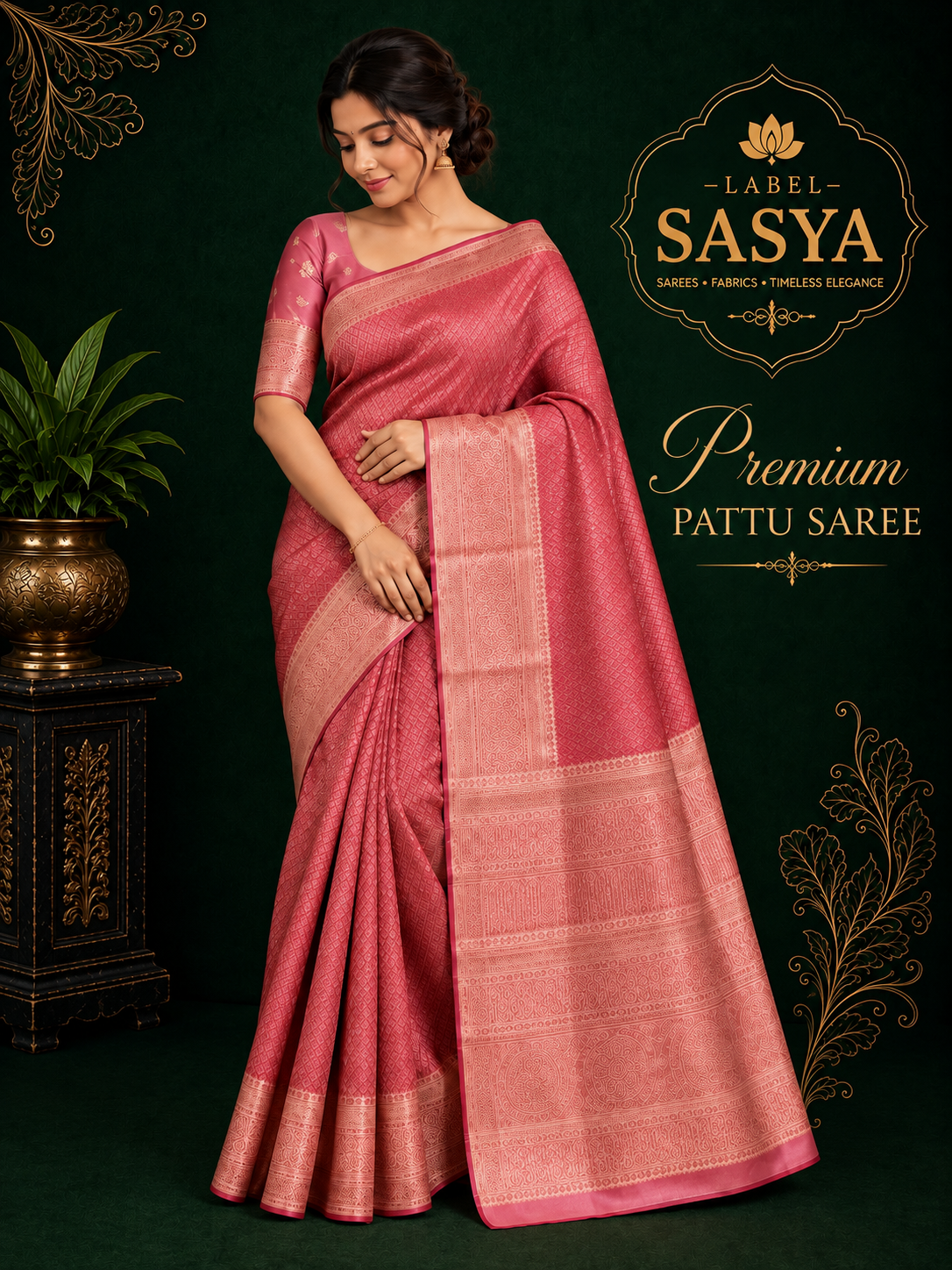 PREMIUM PATTU CONTRAST RED AND PEACH BORDER SAREE