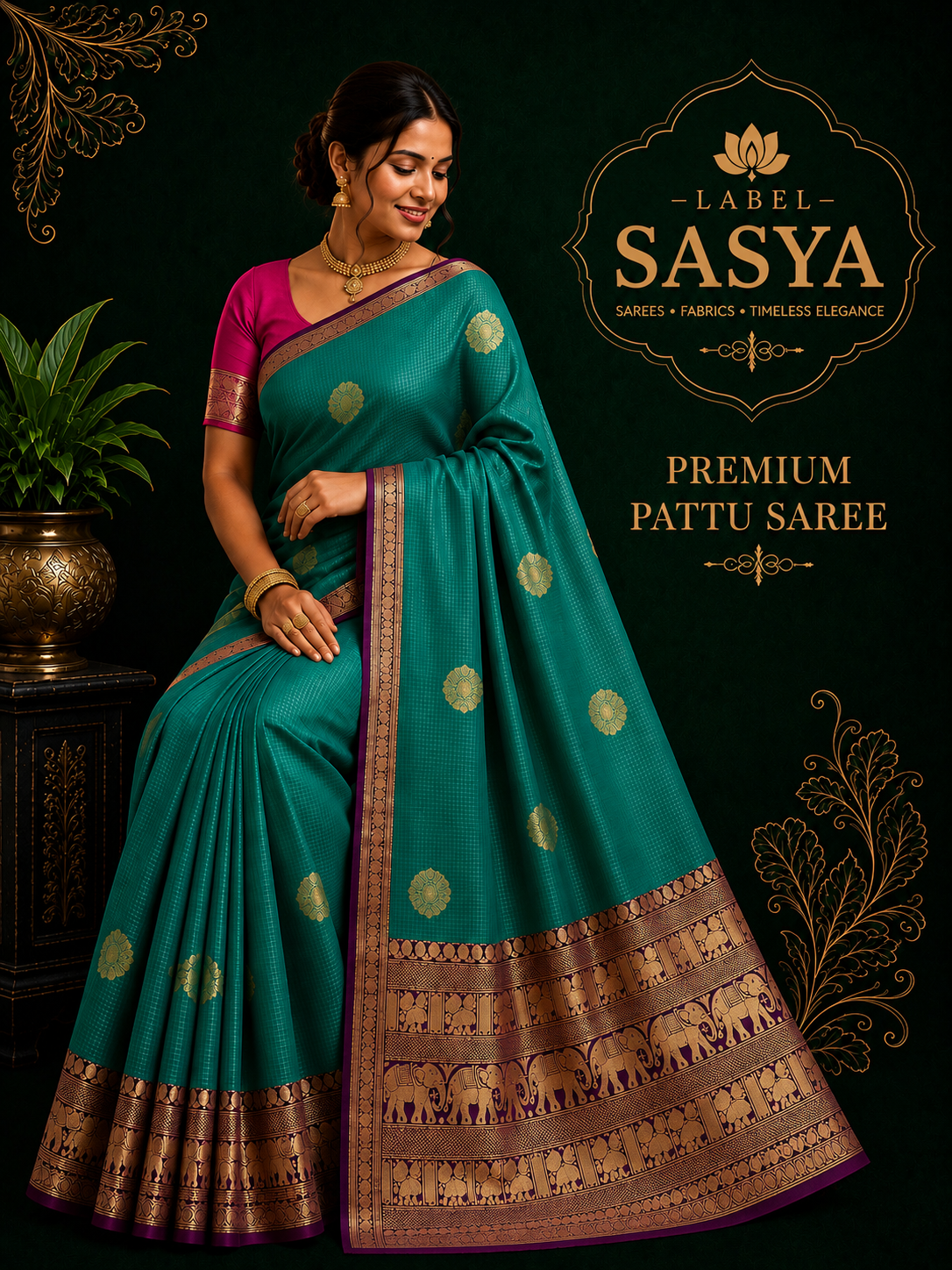 ROYAL BLUE VINTAGE CHECKS PATTU SAREE WITH PURRPLE ZARI BORDER