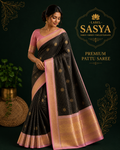 PREMIUM PURE KANCHI VINTAGE PATTU SAREE BLACK AND LIGHT PINK KANCHI BORDER