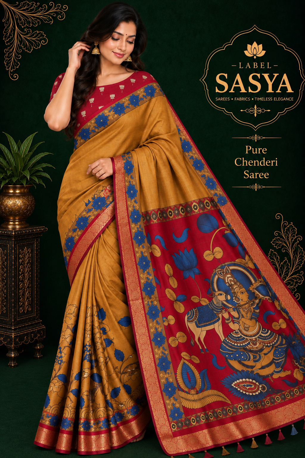 PREMIUM PURE CHANDERI BROWN AND MAROON BORDER SAREE
