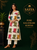 PREMIUM PURE KALANKARI KURTAS OFF WHITE