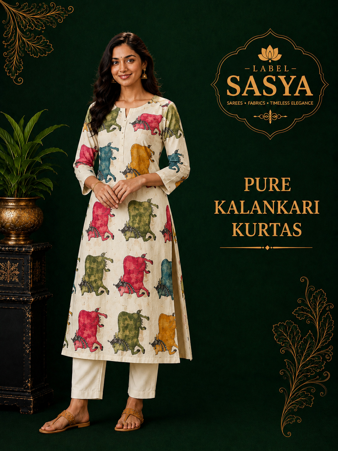 PREMIUM PURE KALANKARI KURTAS OFF WHITE