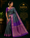 TRADITIONAL TEAL BLUE  AND PURPLE KNCHI  BUTTAS PATTU SAREE