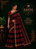 PREMIUM RAINBOW MUL COTTON SAREE BLACK AND MAROON BUTTAS SAREE