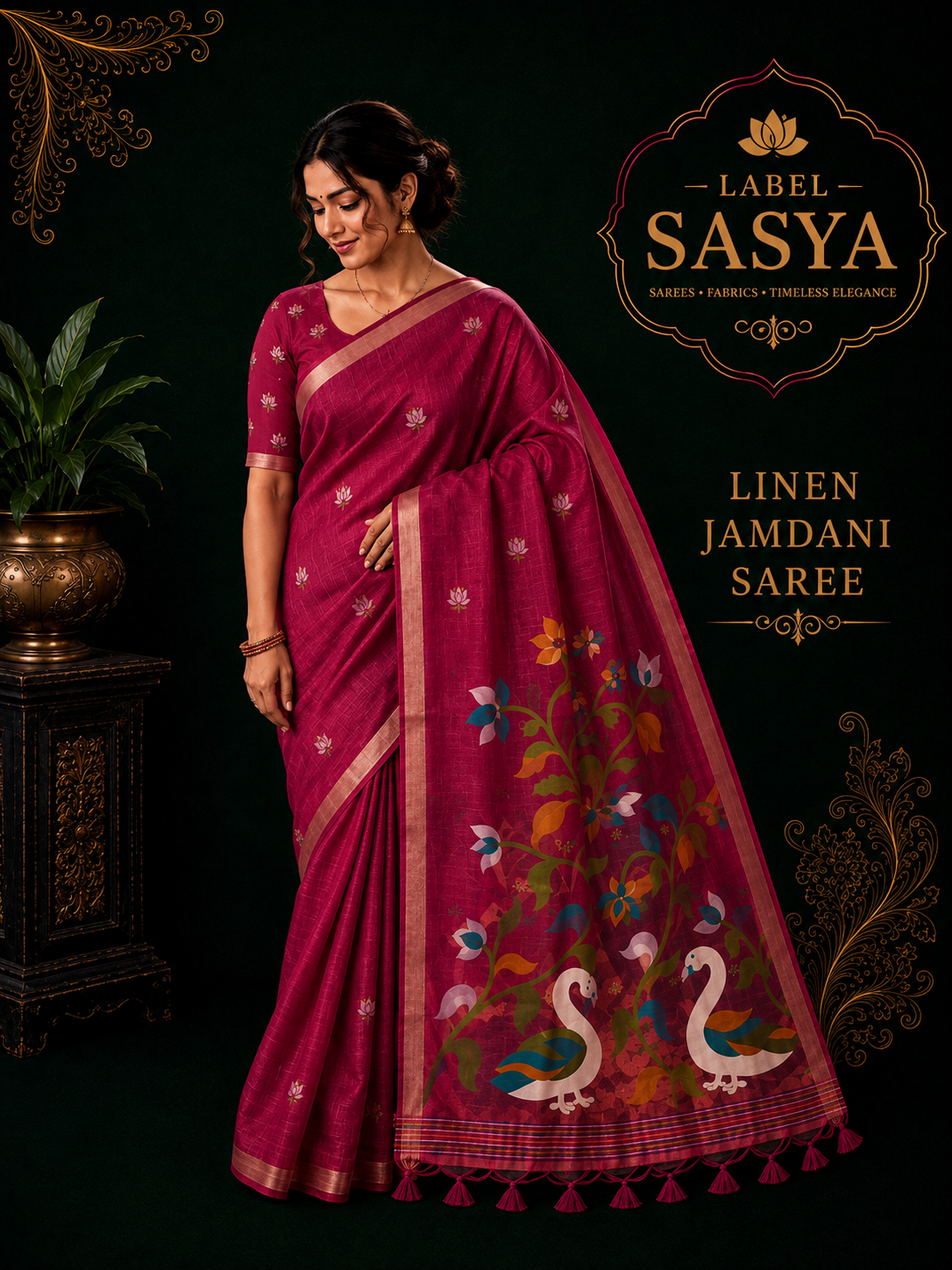 LUXURY LENIN JAMDANI SAREE