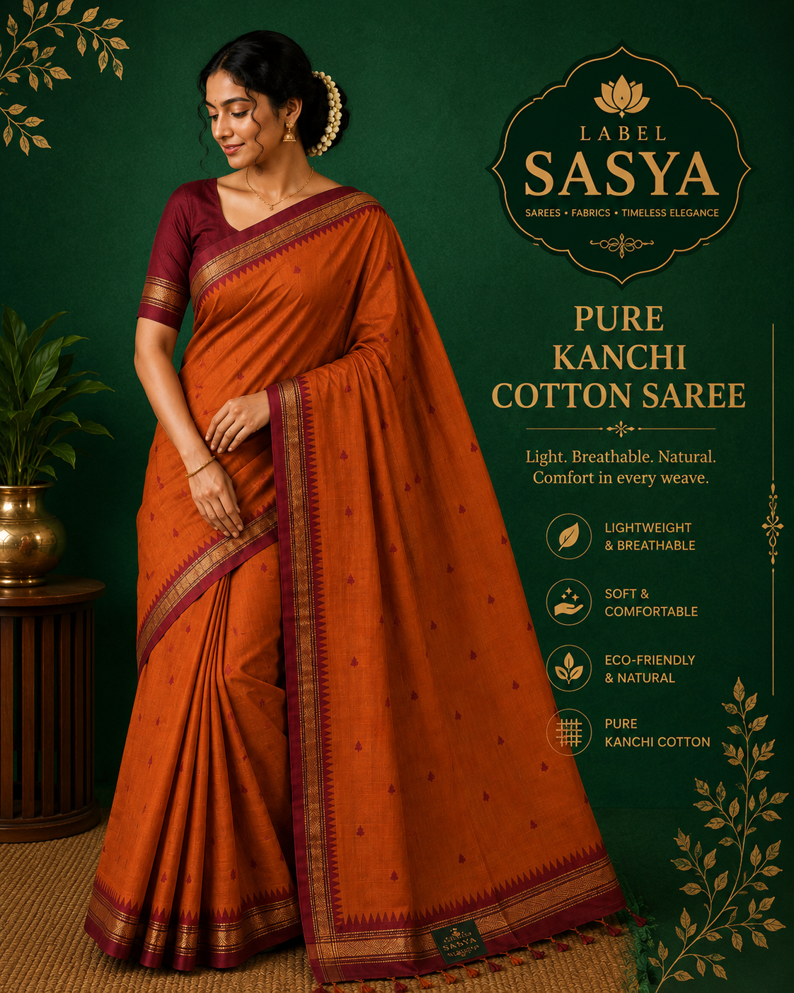HANDWOVEN KANCHI TEMPIE BORDER SAREE