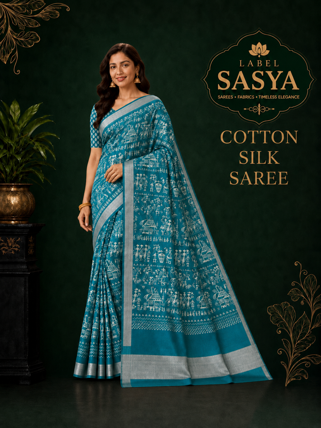 ROYAL SKY BLUE SILK COTTON SAREE
