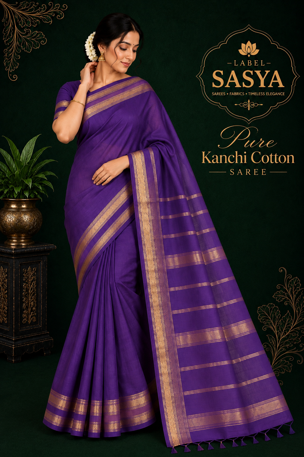PREMIUM KANCHI COTTON GAP BORDER BLUE SAREE