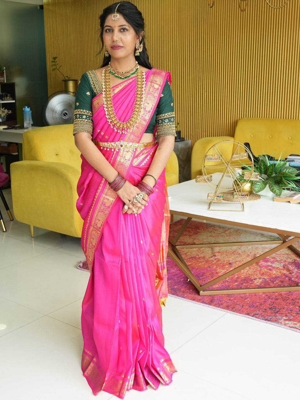PREMIUM KANCHI PATTU SAREE PINK AND GOLD SMALL BORDER