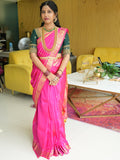 PREMIUM KANCHI PATTU SAREE PINK AND GOLD SMALL BORDER