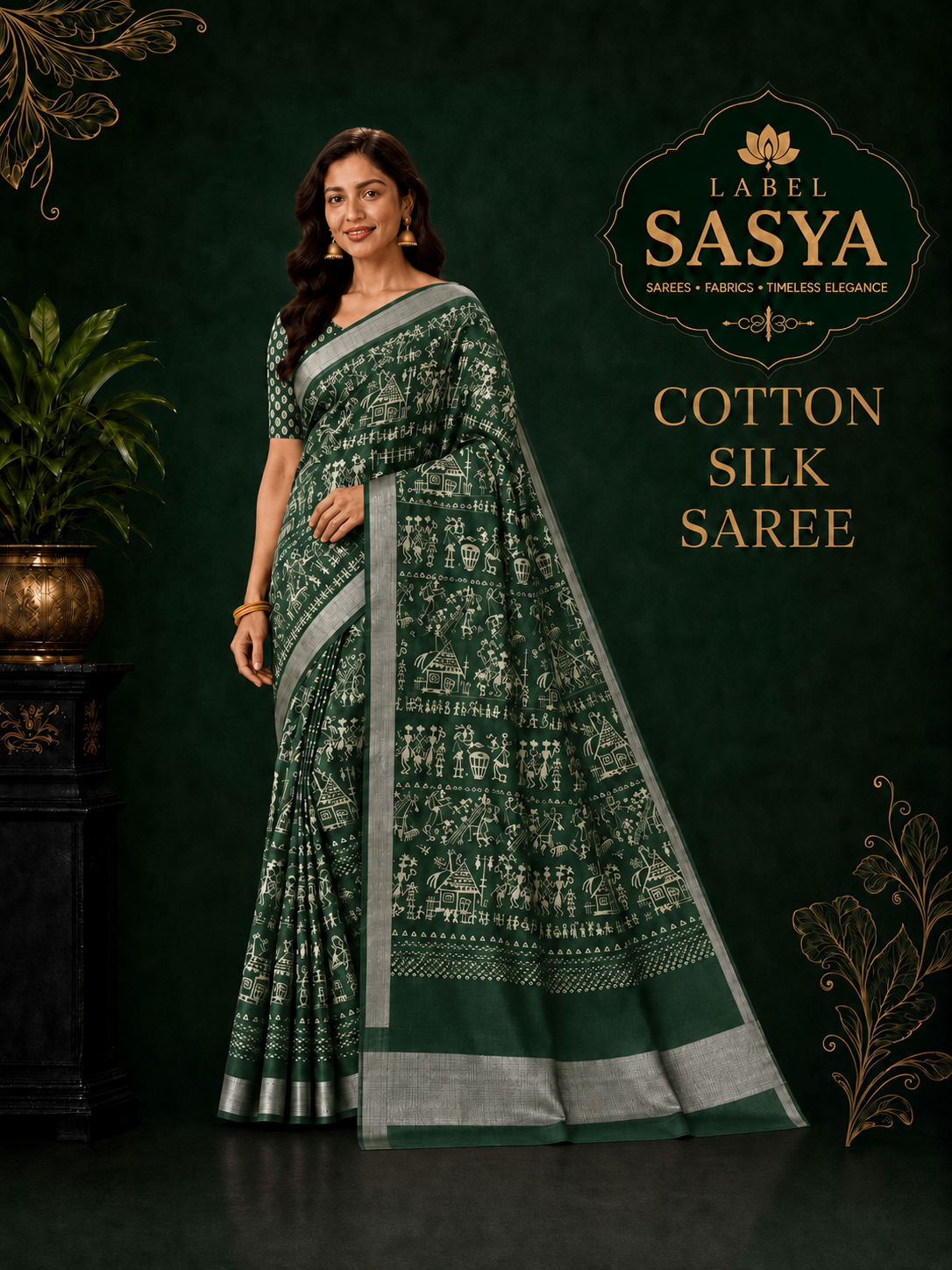 PREMIUM GREEN SILK COTTON SAREE