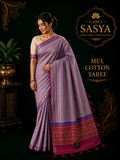 PREMIUM MUL COTTON LAVENDER AND ORANGE BUTTAS SAREE