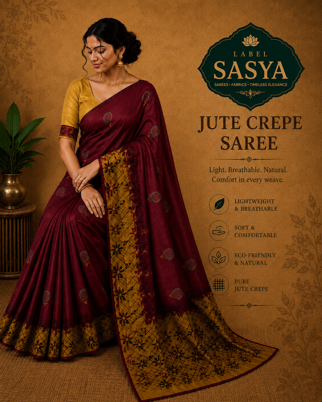 DESIGNER JUTE CREPE  TRADITIONAL SAREE