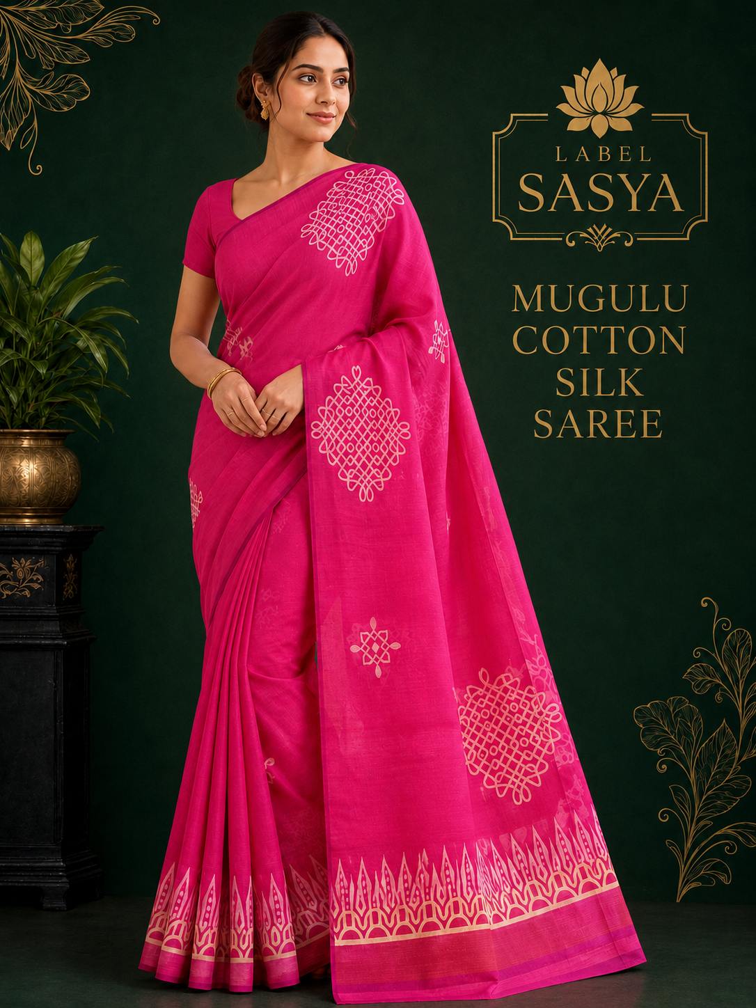 PREMIUM COTTON PINK MUGULU SAREE