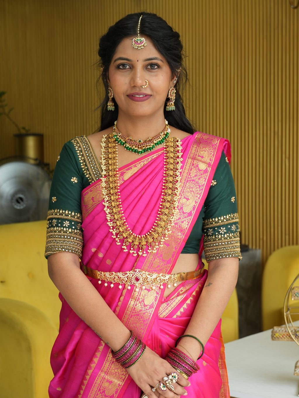PREMIUM KANCHI PATTU SAREE PINK AND GOLD SMALL BORDER