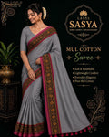 PREMIUM MUL COTTON GREY COLOUR AND PINK BUTTAS SAREE