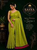 PREMIUM CHAIN SEQUENCE MUL COTTON SAREE PAROOT GREEN