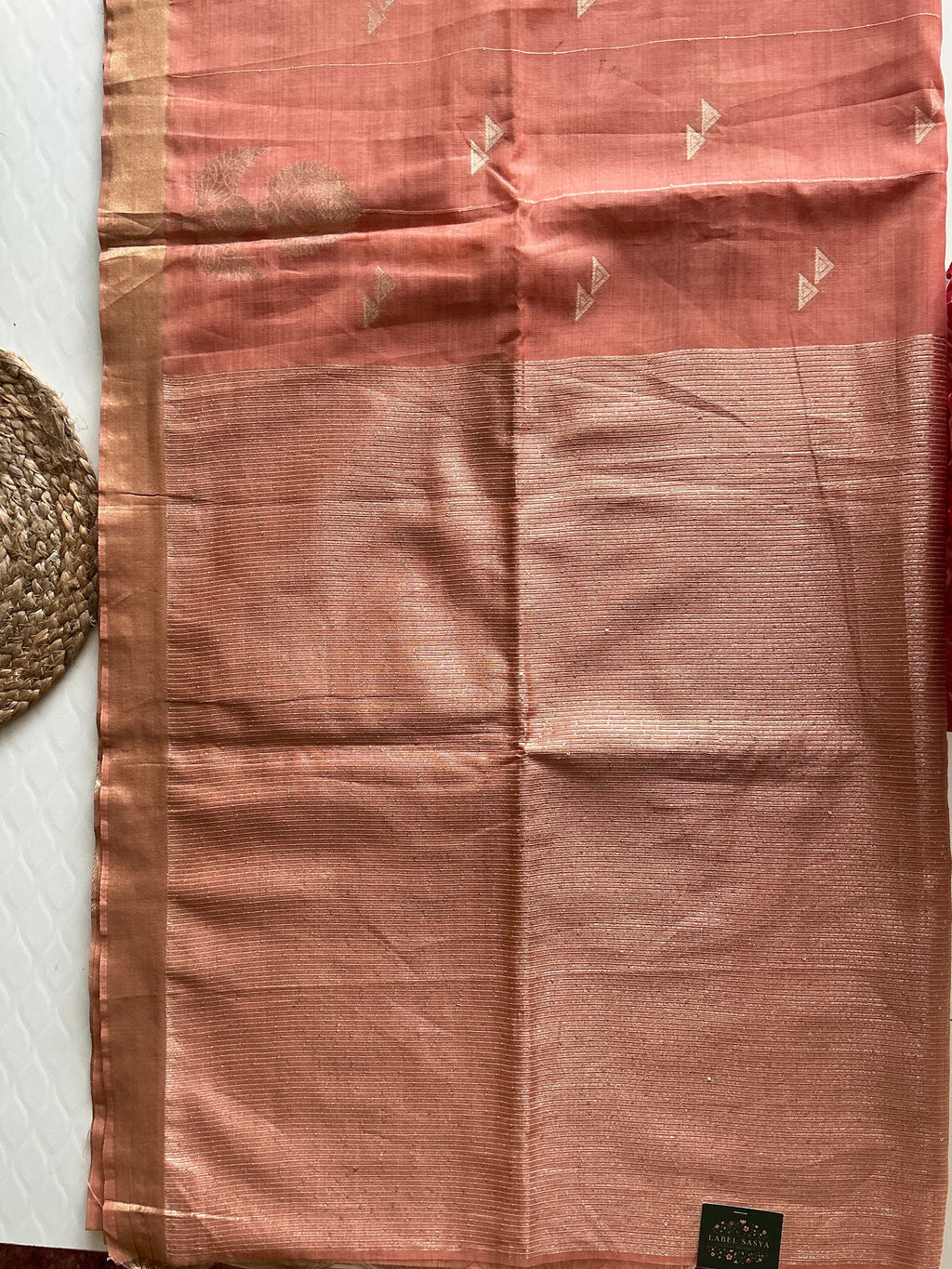 PREMIUM JAMDANI  MUL COTTON  PEACH AND ORANGE SAREE