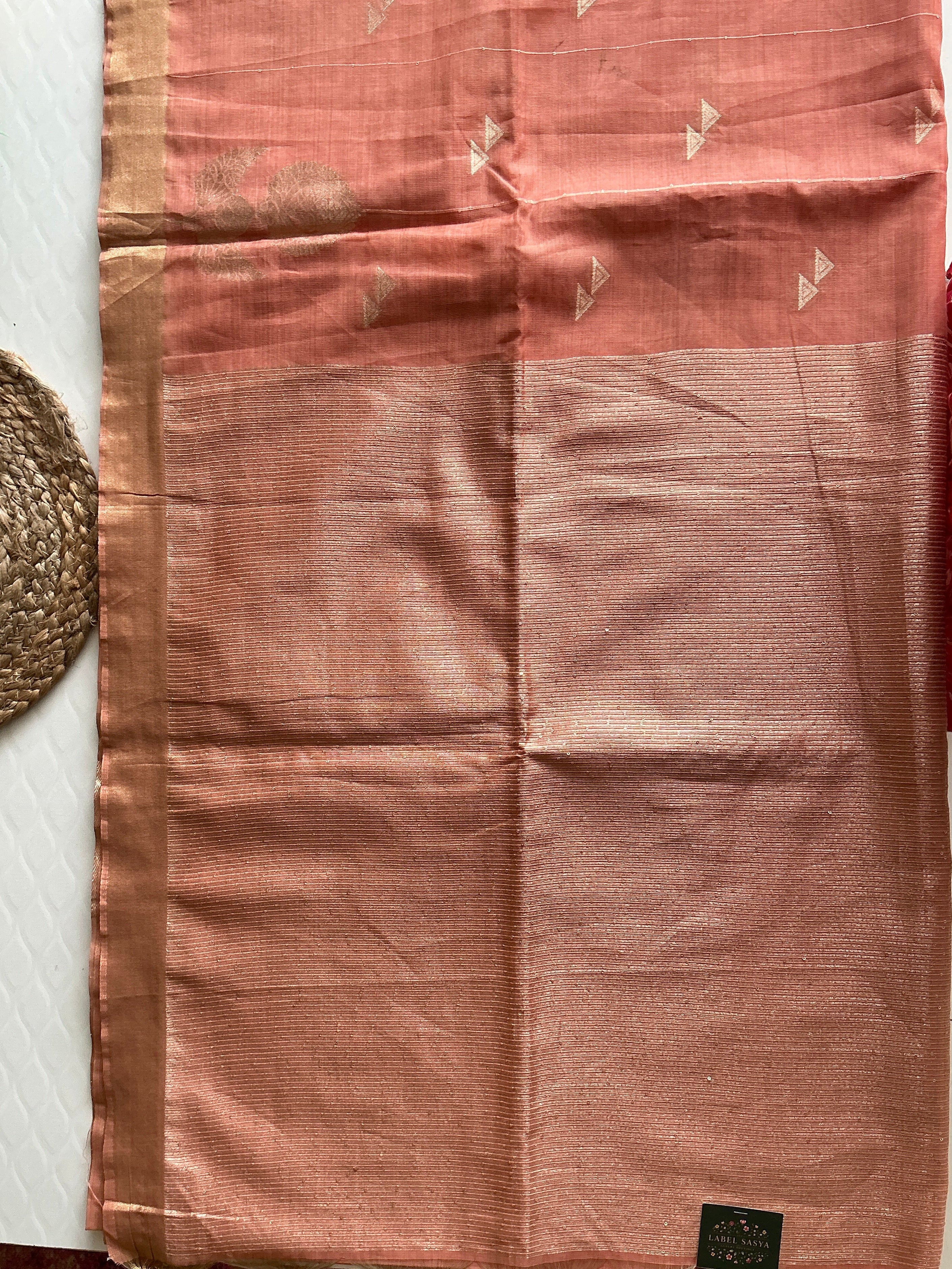 PREMIUM JAMDANI  MUL COTTON  PEACH AND ORANGE SAREE