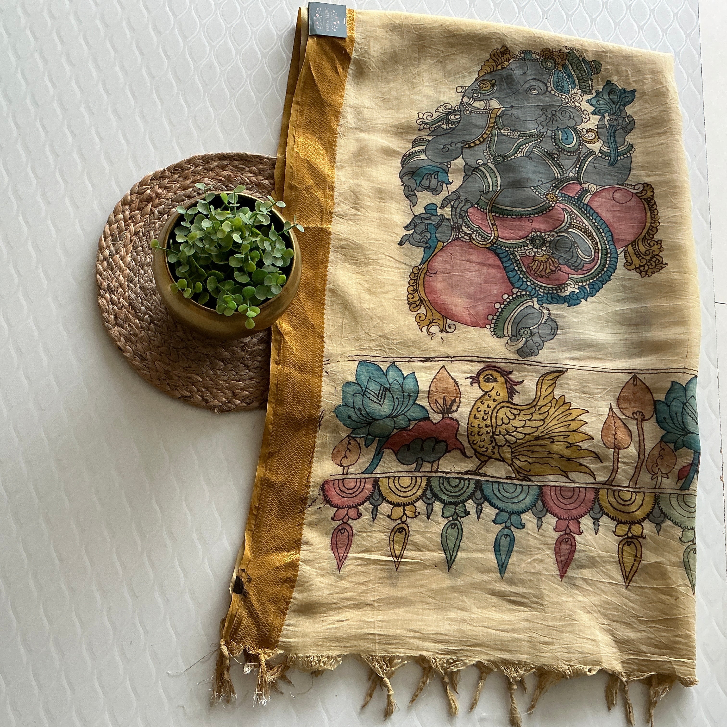PREMIUM KALANKARI DUPATTA CREAM AND GOLD BORDER